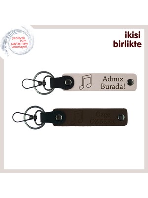 Miaju Evlilik Yıl Dönümüne Şarkılı Anı, Kişiye Özel Nota Temalı Anahtarlık Takımı, Pudra-Koyu Kahve