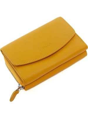 Deriza Ksear Hakiki Deri Kadın Cüzdan Hardal