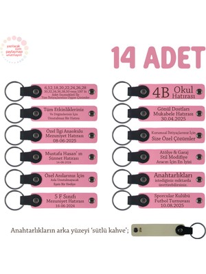 Miaju Pembe & S Kahve, Bebek Mevlütleri Için, 14'lü Set, Kişisel Isimli Deri Anahtarlık, Anlamlı Hatıra