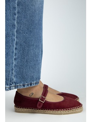 Manijero Lipa Kadın Hakiki Deri Tek Bantlı Espadril Babet Bordo Ayakkabı