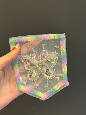 14X11 cm Boncuk Pul Işleme Kelebek Cep Arma Dikiş Aplike