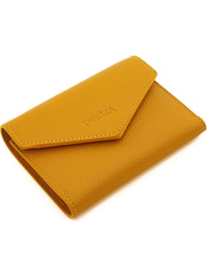 Deriza Odie Hakiki Deri Mini Cüzdan Hardal