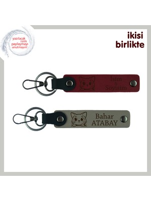 Miaju Sokaktan Sahiplenilen Patili Dosta Hatıra, Kedi Motifli Anahtarlık Takımı, Bordo-Kül Gri