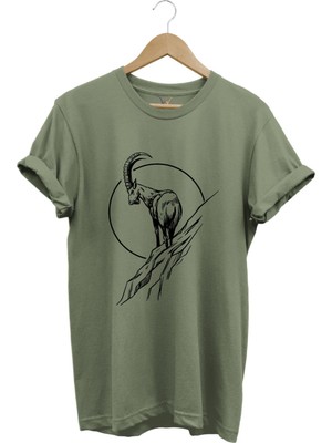 Widi Avcılık Dağ Keçisi Baskılı %100 Pamuk Regular Fit Bisiklet Yaka T-Shirt