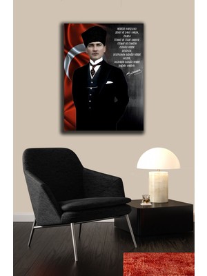 Atatürk Kanvas Tablo Ev Ofis Dekorasyonu %100 Pamuklu Orijinal Dokulu