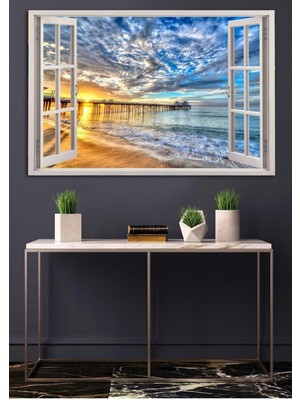 Açılır Pencere Görünümlü Manzaralı Kanvas Tablo