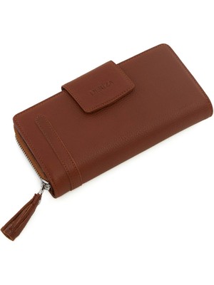 Deriza Prage Hakiki Deri Kadın Cüzdanı Taba