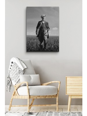 Atatürk Portre Tablosu Mustafa Kemal Atatürk Dikdörtgen Dekoratif Kanvas Tablo