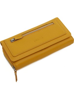 Deriza Jasei Hakiki Deri Kadın Cüzdan Hardal