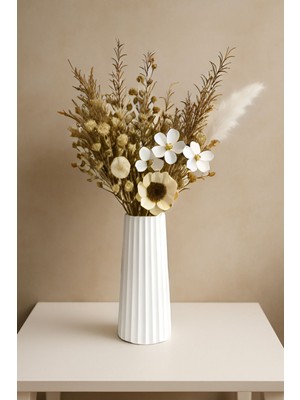 Beyaz Iskandinav Tarzı Bohem Vazo, 20 Cm, Masa Süsü, Dekoratif Salon Aksesuarı