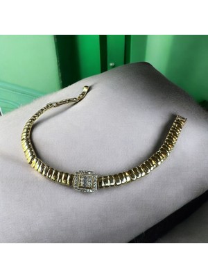 Solène Bagetta Altın Kaplama Gold Baget Taşlı Bileklik