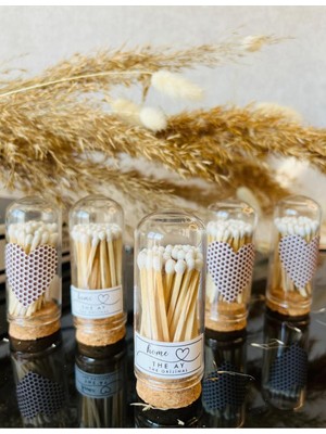 Şeffaf Cam Şişeli Beyaz Kibrit, 40'lı Paket, Özel Kalp Yakıcı Tasarım