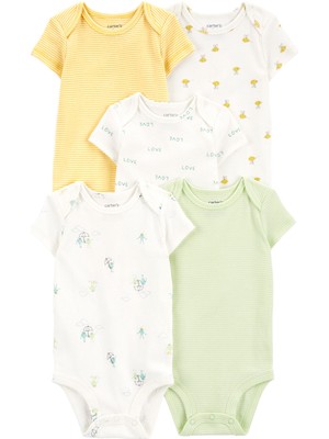 Carter's Bebek Kısa Kollu Body Seti 5'li Paket Oeko-Tex Sertifikalı Yumuşak Pamuklu Kumaş