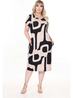 Yazlık Çift Cepli Kısa Kol Esnek Büyük Beden Elbise 28B-2653