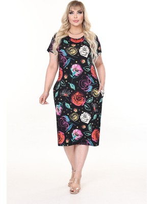 Yazlık Çift Cepli Kısa Kol Esnek Büyük Beden Elbise 21E-2651