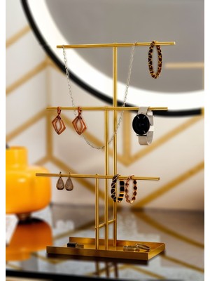 About The Perfect Şık Takı Düzenleyici, Altın Renkli Stand, Bileklik ve Kolye Sergisi