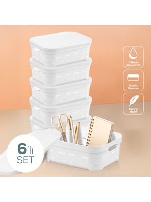 6'lı Kapaklı 2,8 Litre Delikli Saklama Kutusu Beyaz