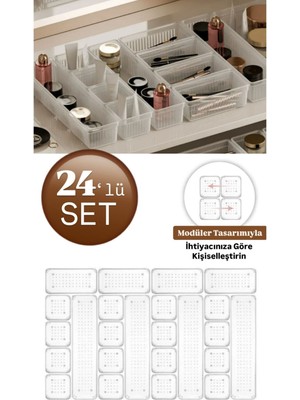 24'lü Şeffaf Çekmece İçi Takı ve Makyaj Düzenleyici Organizer