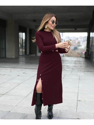 Modavera Kadın Uzun Kollu Çıtçıtlı Viskon Krop Bluz ve Yırtmaçlı Etek Istenildiğinde Elbise Olan Ikili Takım