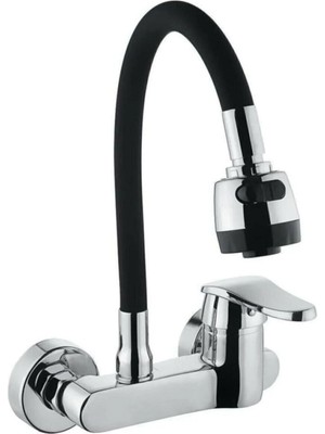 Mutfak Evye Batarya Borusu Hareketli Siyah Renkli 2 Fonksiyonlu Slikon Spiral Boru