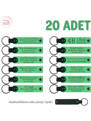 Miaju Nikah Günü Yakın Akrabalara Hatıra, 20'li Set, Isim Yazılabilir Hediyelik Anahtarlık, F Yeşil & Syh