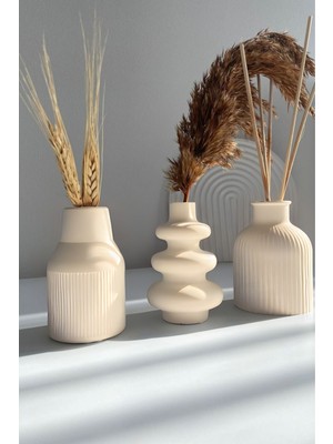 3'lü Iskandinav Tarzı Bohem 12 cm Vazo, Dekoratif Salon ve Masa Aksesuarı