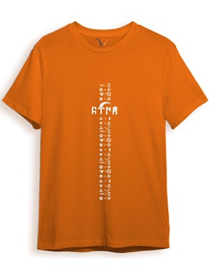 Türkiye Türk Yazısı ve Göktürk Alfabesi Sembolleri Ay Yıldız ve Hilal Baskılı Regular Fit T-Shirt