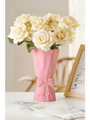 Büyük Buket Fiyonklu Vazo, 20X10X10 Cm, Bohem ve Pinterest Tarzı Dekoratif Eşya