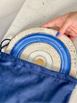 El Yapımı Mavi Porselen Nazar Boncuğu, 24K Altın Işlemeli Dekoratif Süs.