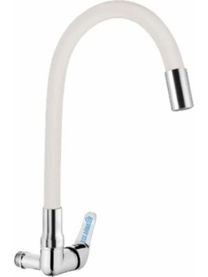 Kca Duvardan Tek Su Çıkışlı Beyaz Spiral Hareketli Borulu Mutfak Lavabo Bataryası Musluğu Çeşmesi