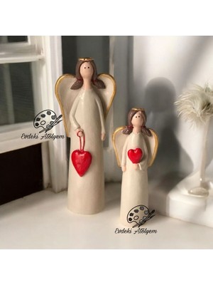 2’li Bej Renkli Melek Biblo Seti, Dekoratif Aksesuar (15 cm / 11 Cm)