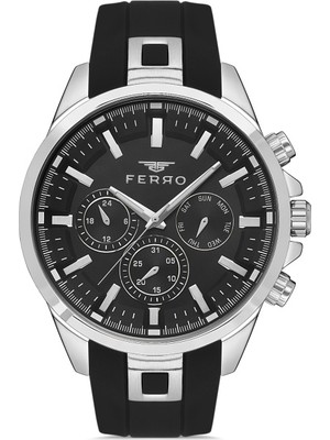 Ferro FM11379DWT-J Quartz Çelik Silikon Siyah 46 mm Erkek Kol Saati