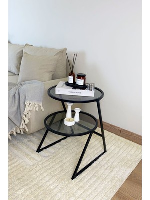 Valencia Yan Sehpa - Siyah Metal Füme Camlı Çok Amaçlı Yan Sehpa