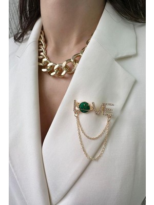 Modex Love Taşlı  Zincir Sallantılı Broş