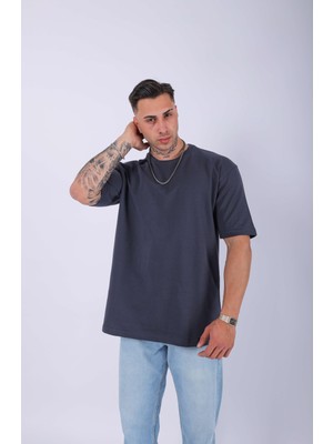 Lescho Unisex %100 Pamuk Oversize Düz T-Shirt Antrasit