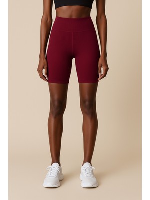 Kadın Yüksek Bel Toparlayıcı Ripli Fitilli Kısa Spor Tayt