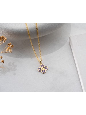 Papatya Silver 925 Ayar Dört Yaprak Lila Pırlanta Yonca Kolye<rose,gold,rodaj>