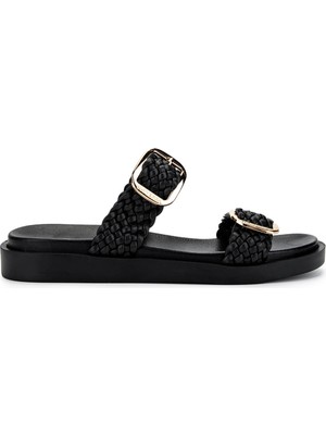 Tamer Tanca Kadın Vegan Siyah Düz Terlik 1065 823 Bn Trlk Y25 Sıyah Orgu