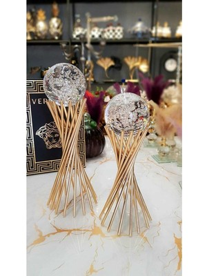 Parlak 2'li Hava Kabarcıklı Altın Burmalı Çapraz Ayaklı Dekoratif Küre