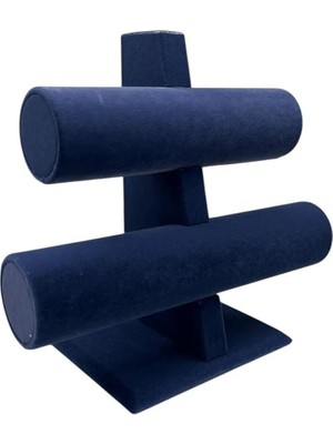 About The Perfect Iki Kademeli Süet Kaplama Saat ve Bileklik Sergileme Standı, Lacivert, 26/18 cm