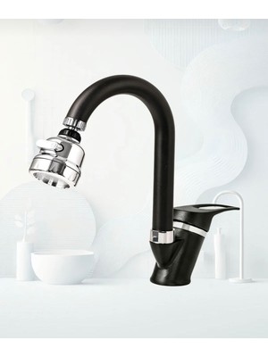Siyah Mix Lavabo Bataryası Filtreli Oynar Başlıklı Banyo Musluğu Banyo Çeşmesi Çift Su Girişli