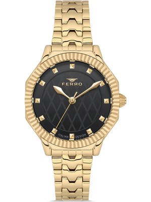 Ferro FL21632AWT-B2 Quartz Çelik Altın Rengi Siyah Kadran 32 mm Kadın Kol Saati