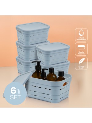 6'lı Kapaklı 3,8 Litre Delikli Saklama Kutusu Mavi
