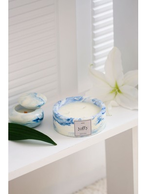 Mavi Beyaz Dekoratif Silindirik Doğal Mum, Şık ve Zarif Ev Dekorasyonu Için