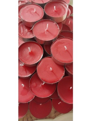Kırmızı Renkli 35G Tealight Mumlar 10'lu Set, Dekoratif ve Orta Boy, Soya Parafinli