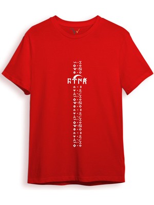 Widi Türkiye Türk Yazısı ve Göktürk Alfabesi Sembolleri Ay Yıldız ve Hilal Baskılı Regular Fit T-Shirt