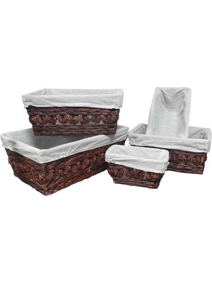 About The Perfect 5'li Hasır Sepet Seti, Organizatör ve Kutu, Kahverengi, Çok Amaçlı Ev Dekoru