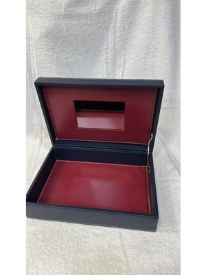 About The Perfect Aynalı Çok Amaçlı Organizer Sandık, Makyaj ve Takı Kutusu, Lacivert-Bordo Renkli