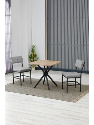Dubai Modeli Kare Mutfak Masa Sandalye Takımı, 2 Sandalye 1 Sabit Ceviz Masa  70X70 Cm, Keten Kumaş