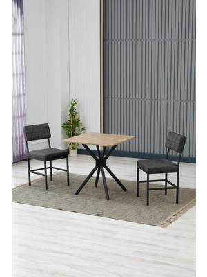 Dubai Modeli Kare Mutfak Masa Sandalye Takımı, 2 Sandalye 1 Sabit Ceviz Masa  70X70 Cm, Keten Kumaş
